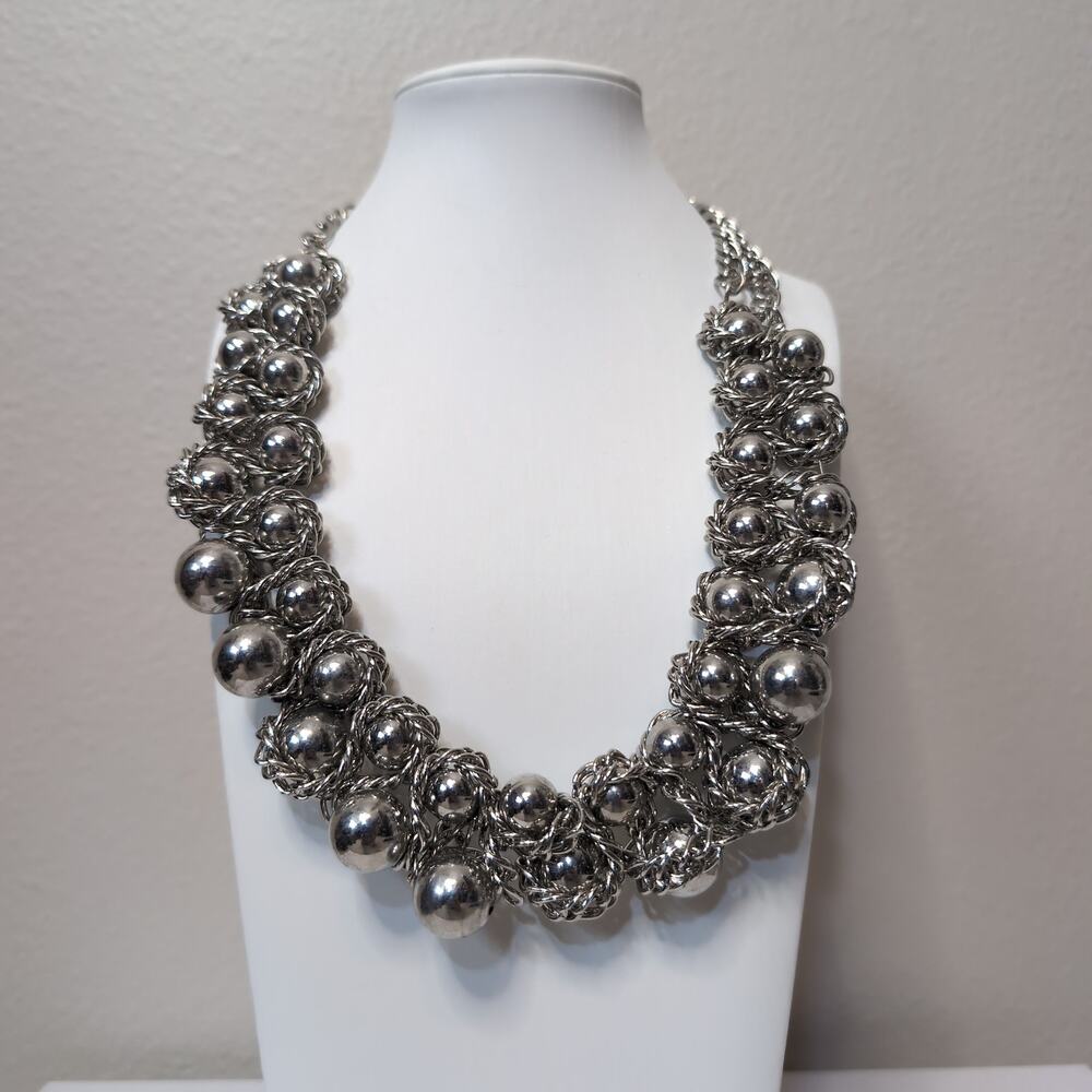 Chunky Silver Ball Chain Statement Necklace